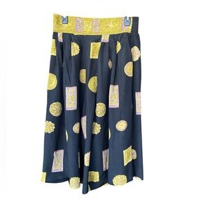 Vintage Boho chic gaucho pants black chartreuse and lavender